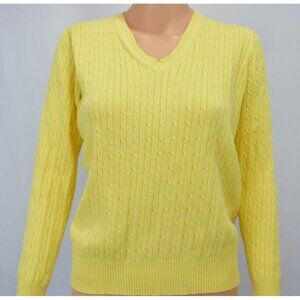 Kim Rodgers Cable Knit Cotton Sweater Women Small Yellow Capsule Preppy Acadamia
